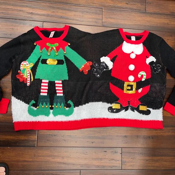 Men’s or Womens 3D Sz S/M Double funny Santa Elf Ugly Christmas Sweater - Picture 2 of 6